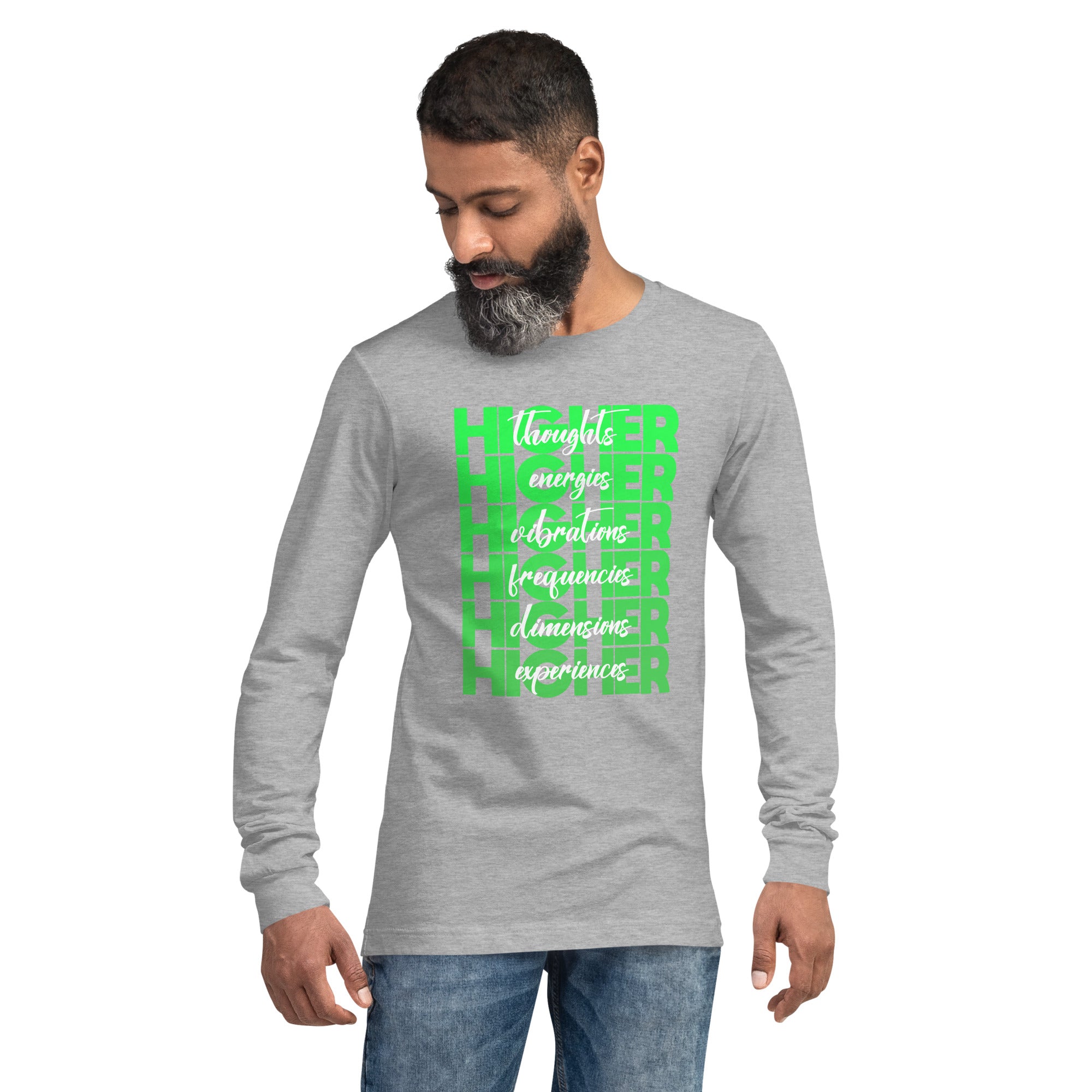 "Higher" Unisex Long Sleeve Tee (White) | Green