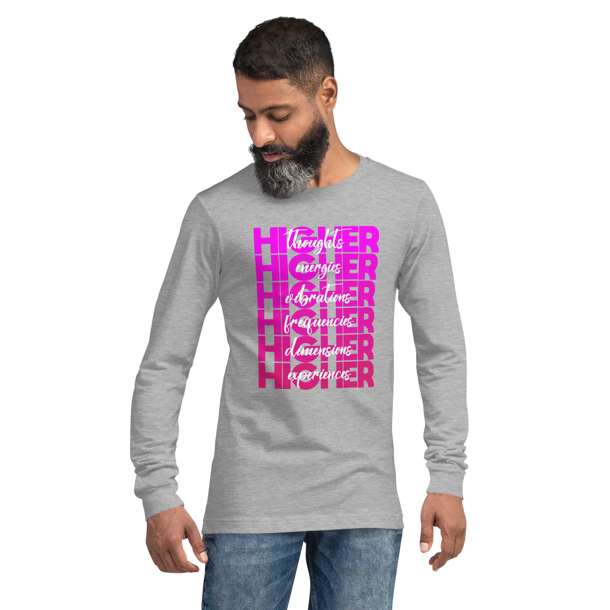 "Higher" Unisex Long Sleeve Tee (White) | Pink