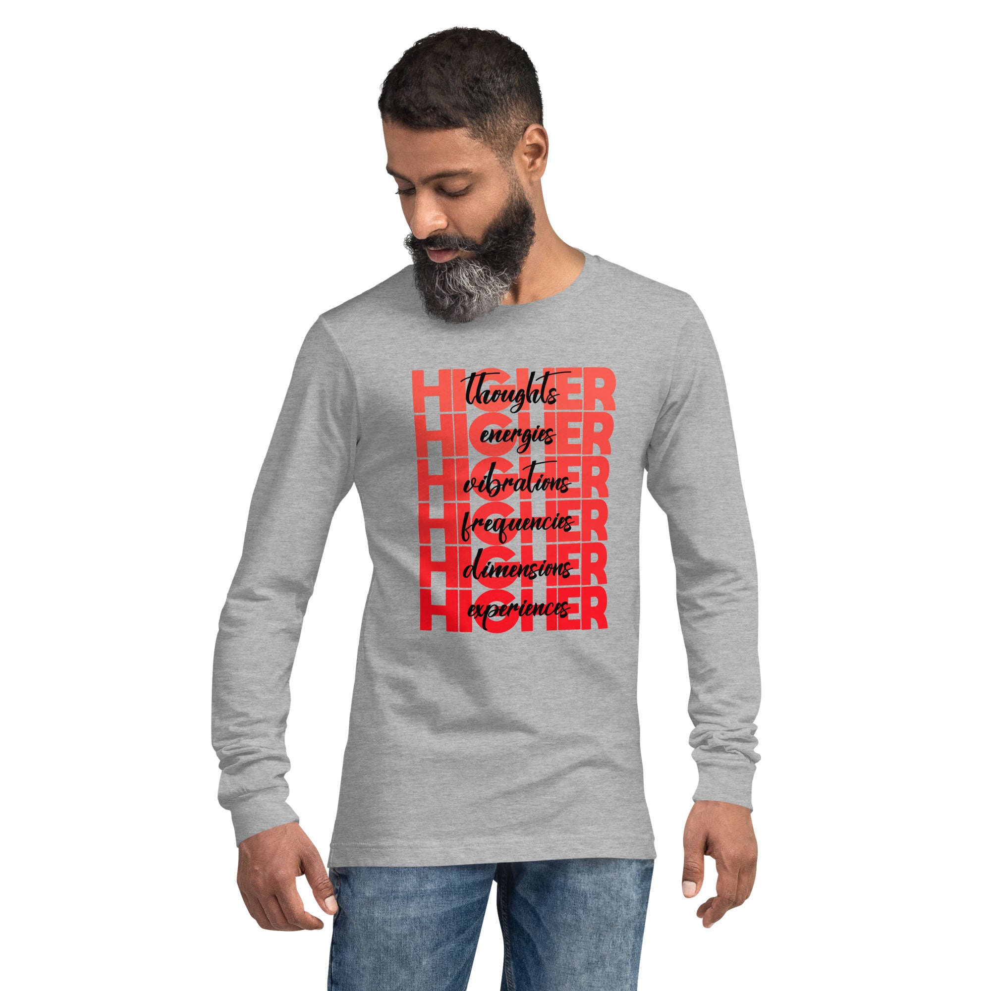 "Higher" Unisex Long Sleeve Tee (Black) | Red