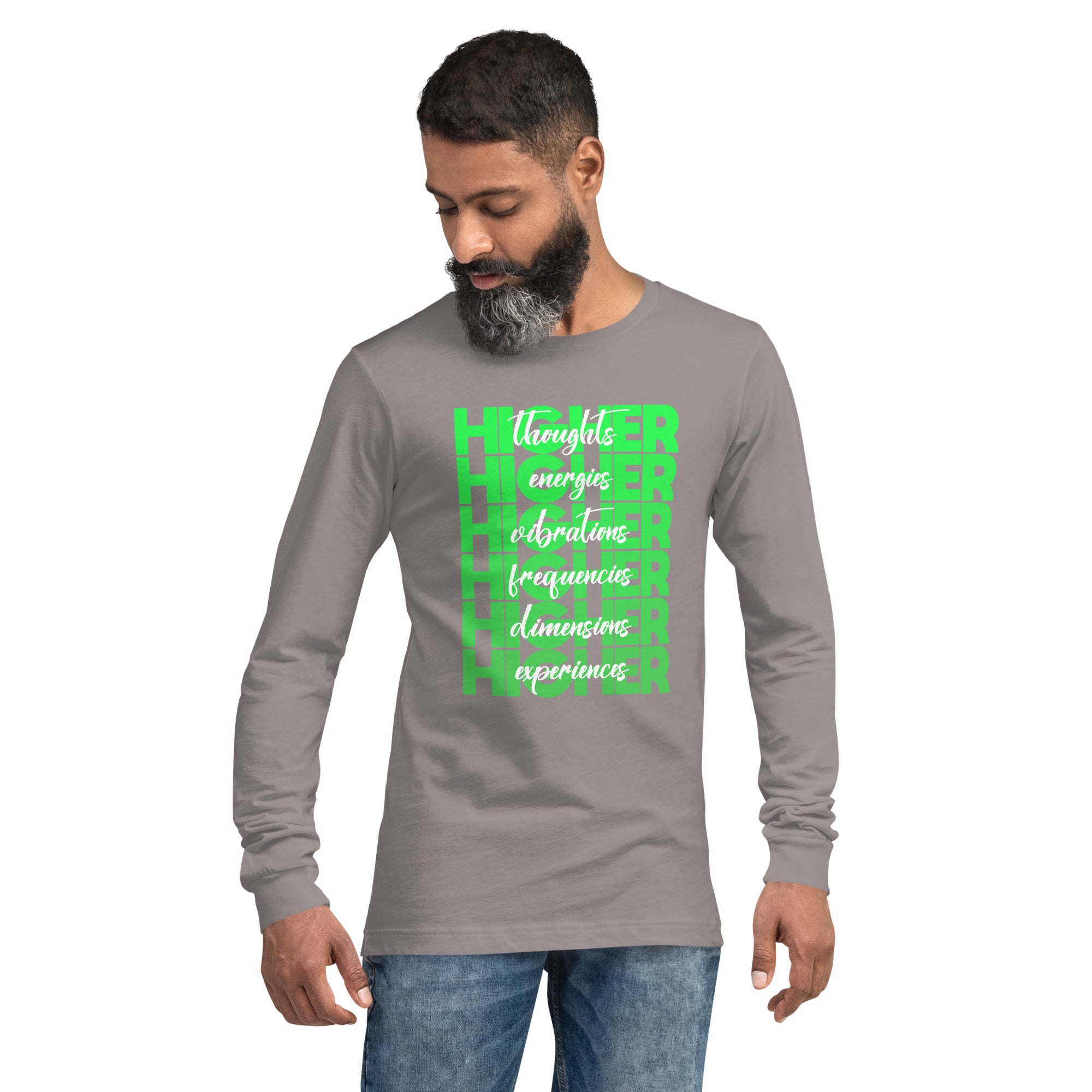 "Higher" Unisex Long Sleeve Tee (White) | Green