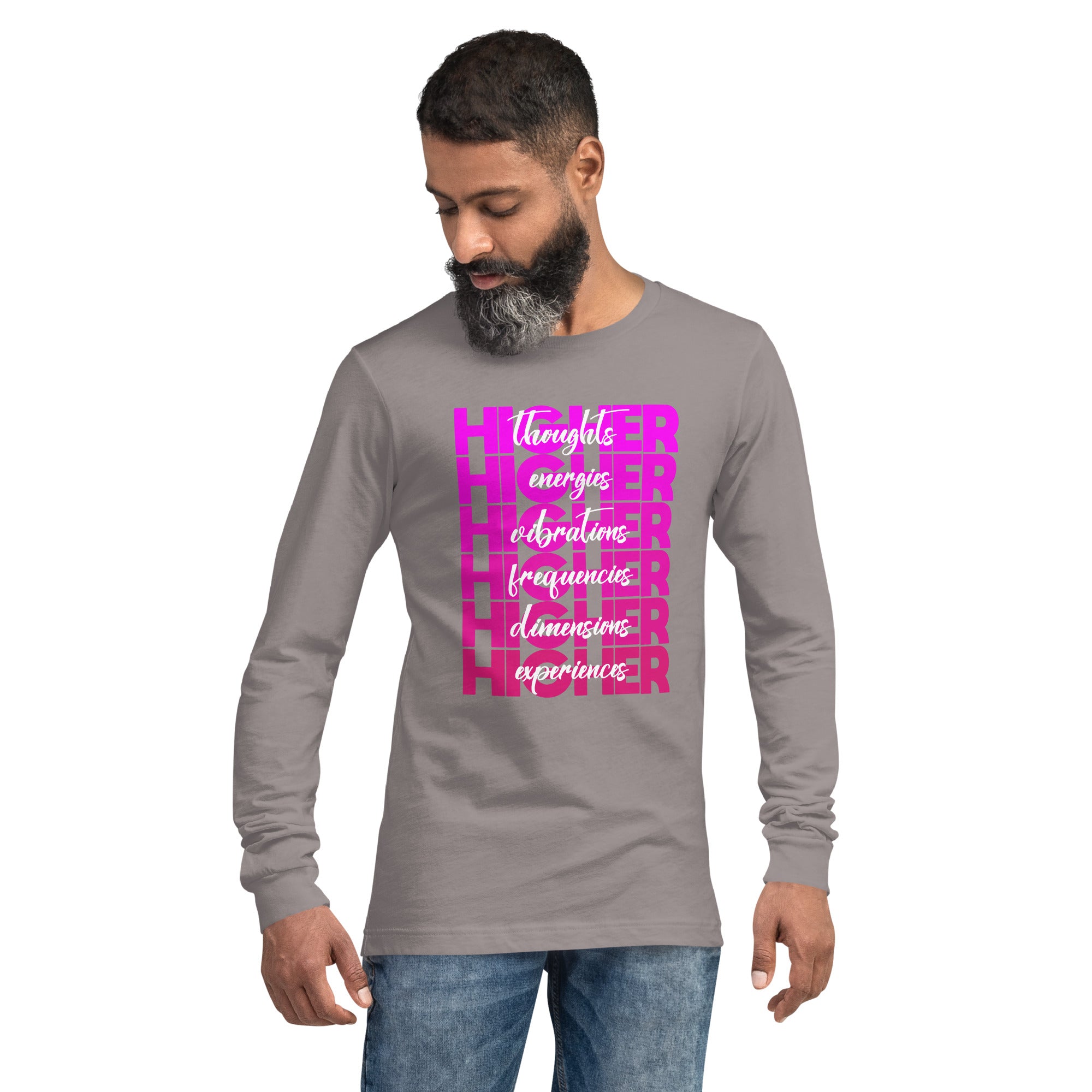 "Higher" Unisex Long Sleeve Tee (White) | Pink