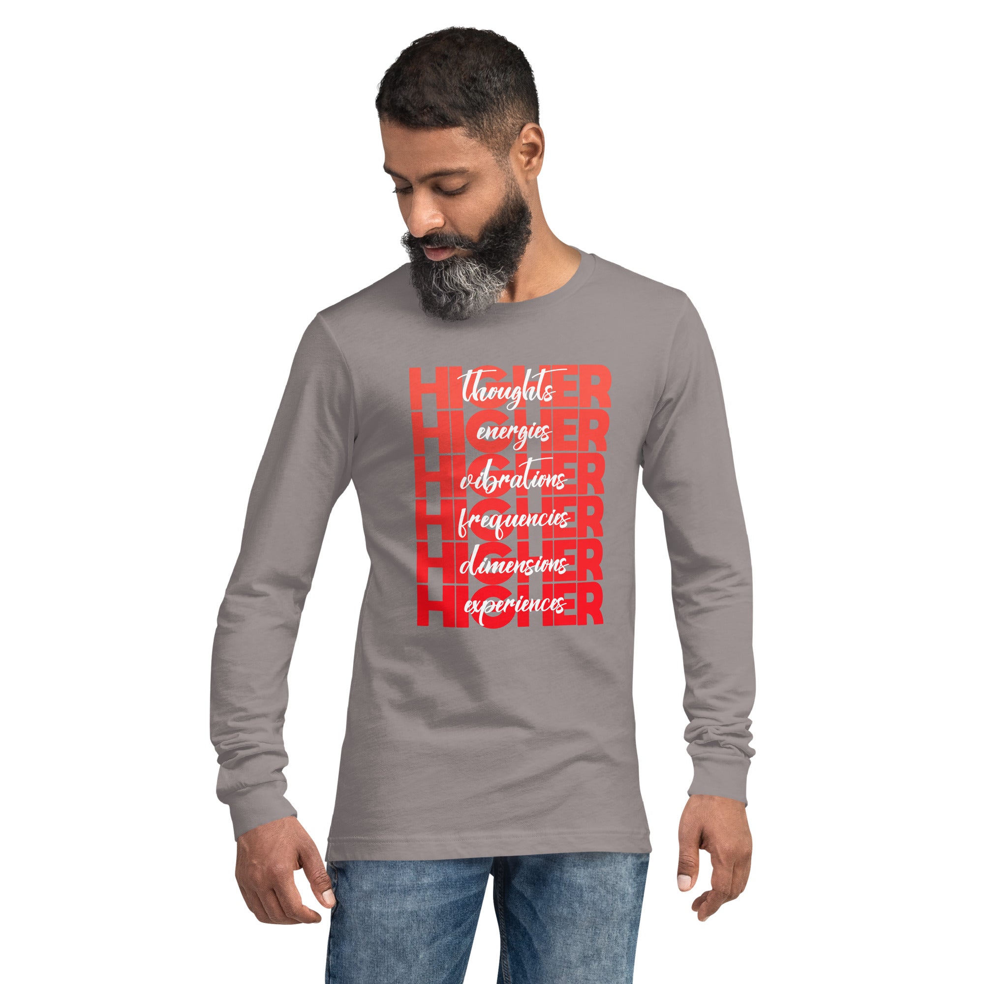 "Higher" Unisex Long Sleeve Tee (White) | Red