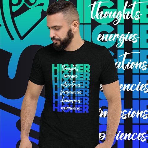 "Higher" Unisex T-Shirt (White) | Turquoise/Blue