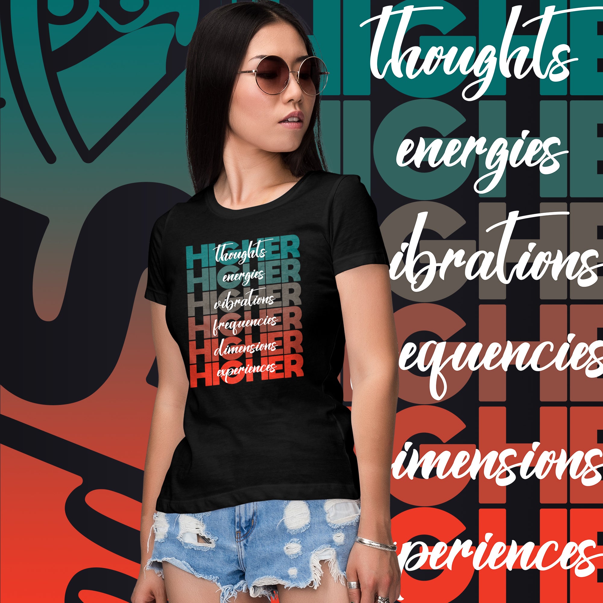 "Higher" Ladies T-Shirt (White) | Turquoise/Orange