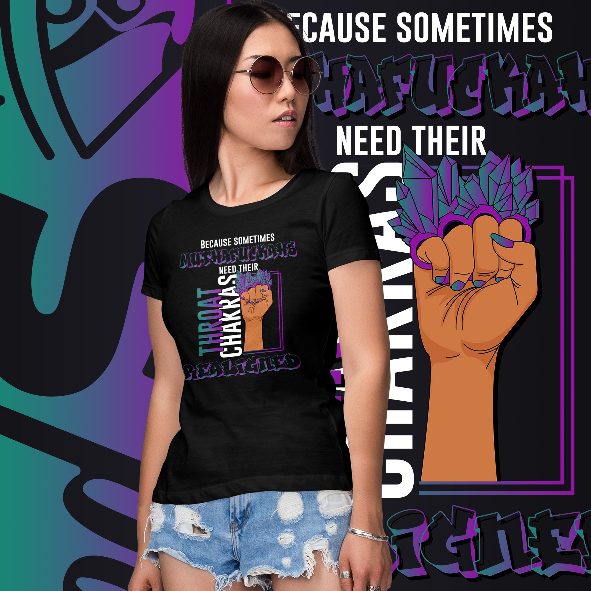 "Re-Aligned" Ladies T-Shirt | Turquoise/Purple