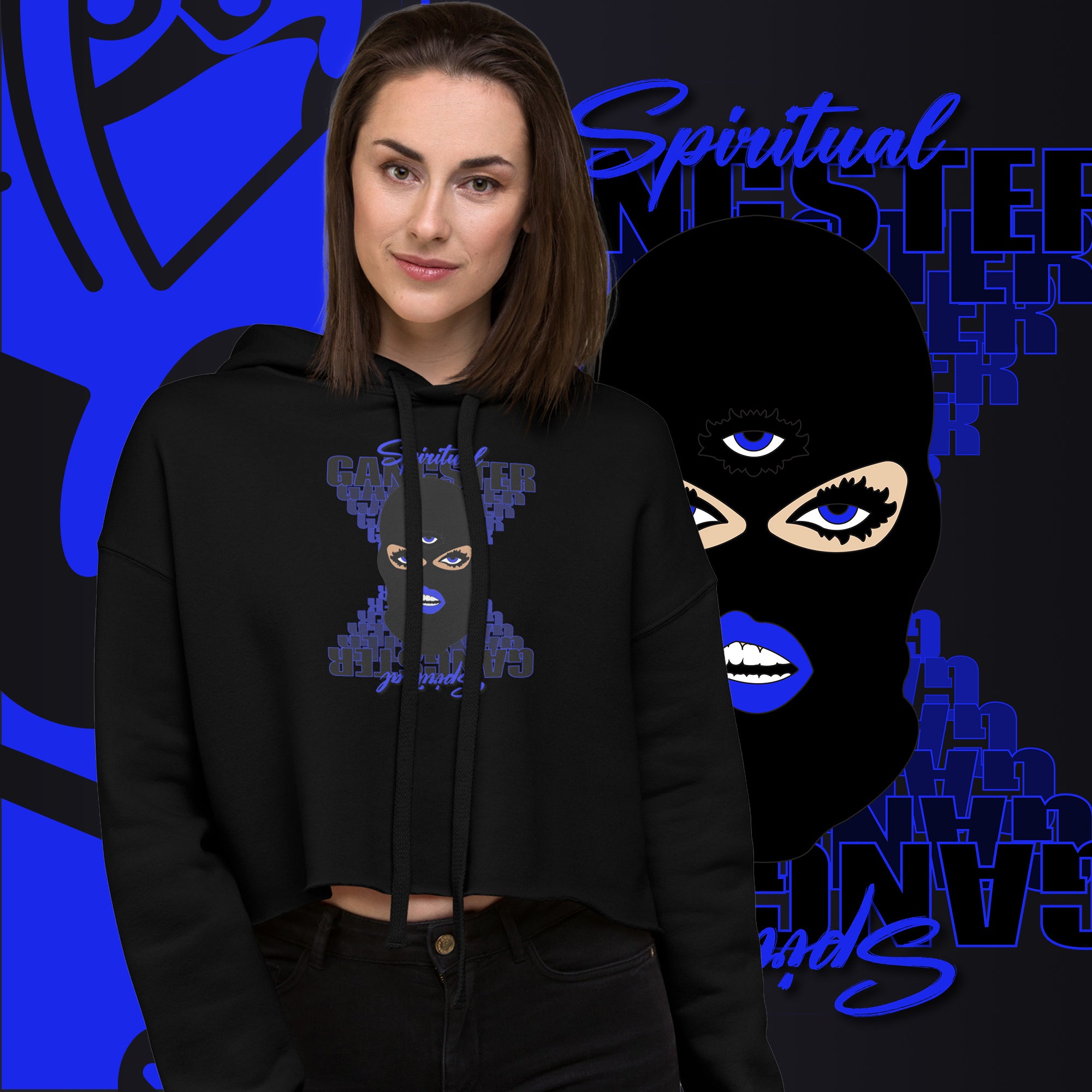 "Spiritual Gang" Crop Hoodie (White) | Blue