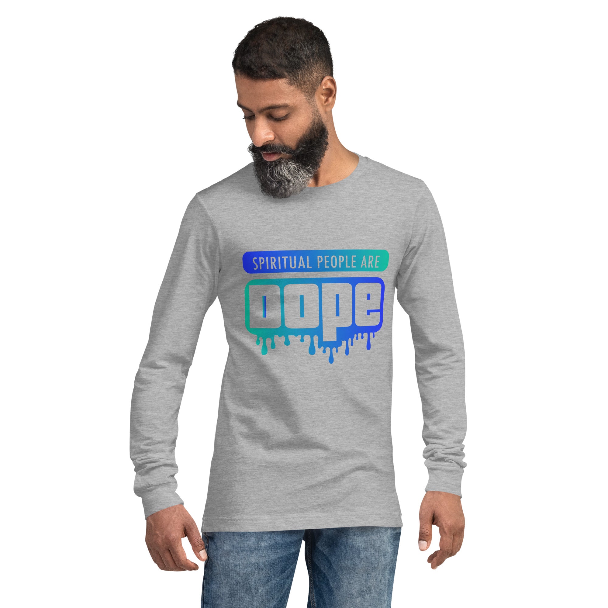 "Spiritual People" Unisex Long Sleeve Tee (Gradient) | Dark Blue/Cyan
