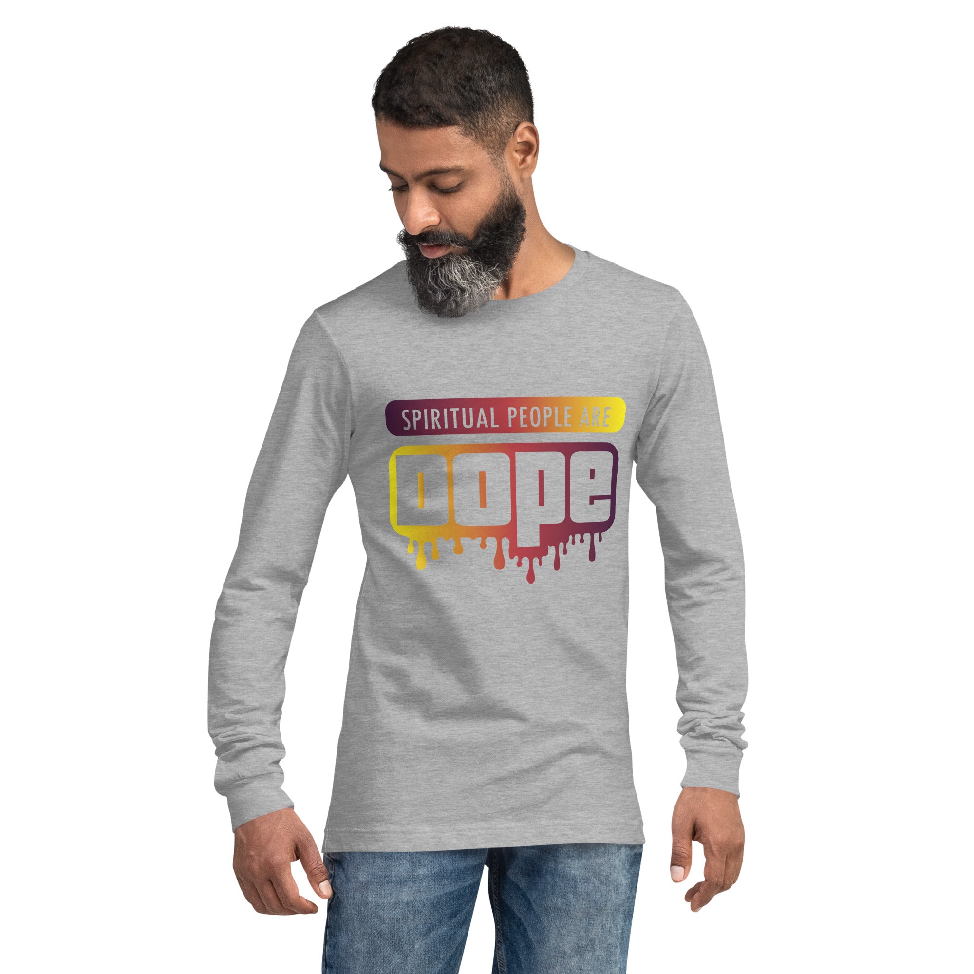 "Spiritual People" Unisex Long Sleeve Tee (Gradient) | Burgundy/Yellow