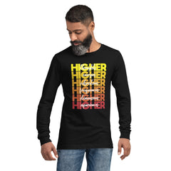 "Higher" Unisex Long Sleeve Tee (White) | Yellow/Burgundy