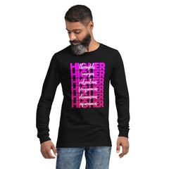 "Higher" Unisex Long Sleeve Tee (White) | Pink