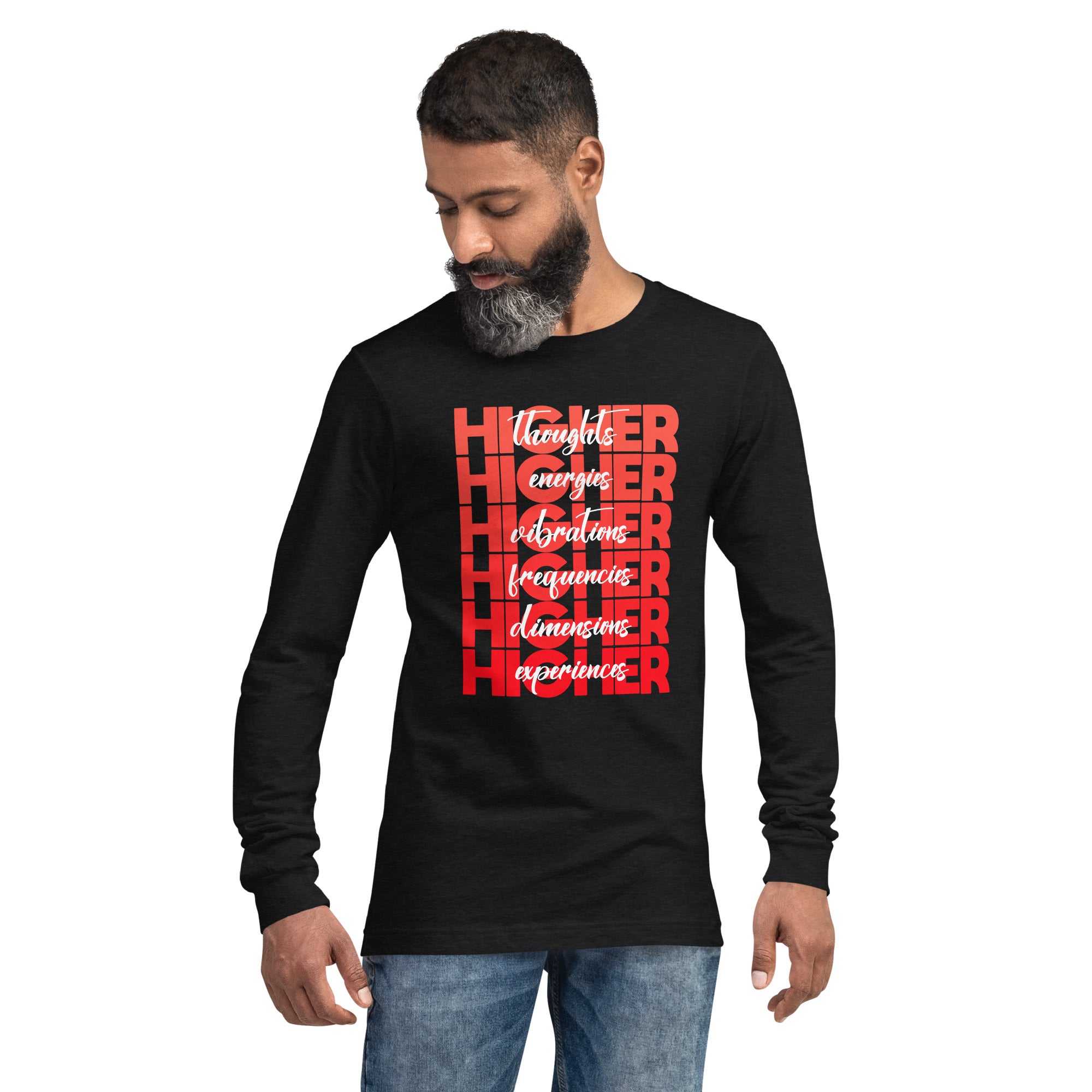 "Higher" Unisex Long Sleeve Tee (White) | Red