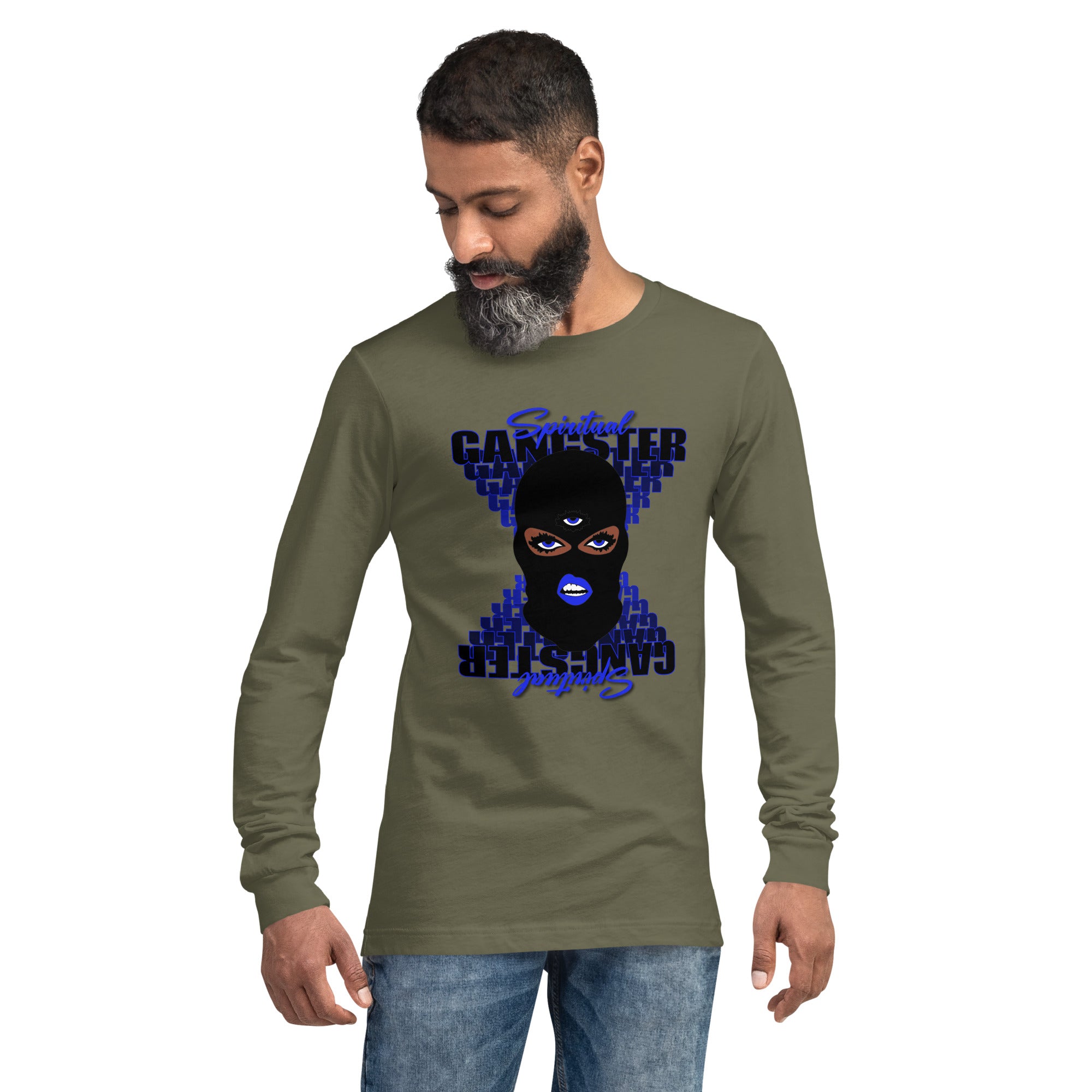 "Spiritual Gang" Unisex Long Sleeve Tee (Cocoa) | Blue