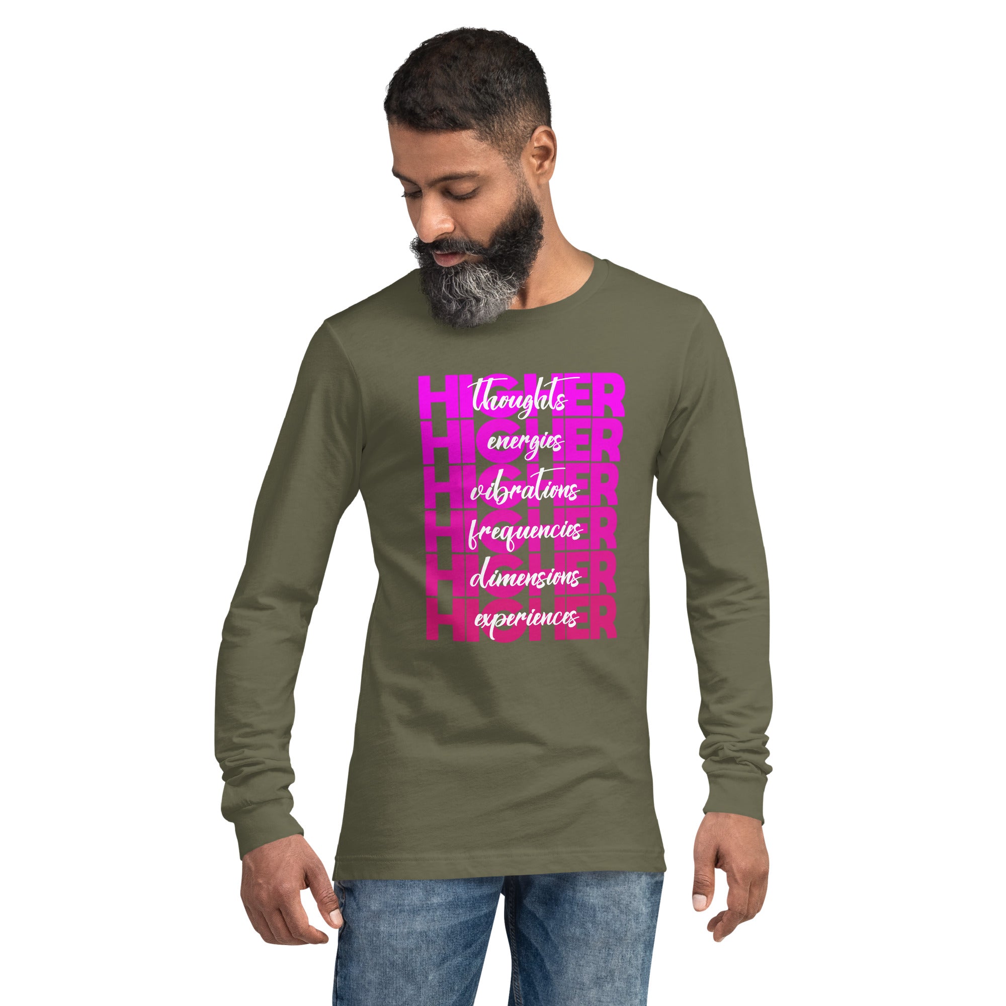 "Higher" Unisex Long Sleeve Tee (White) | Pink