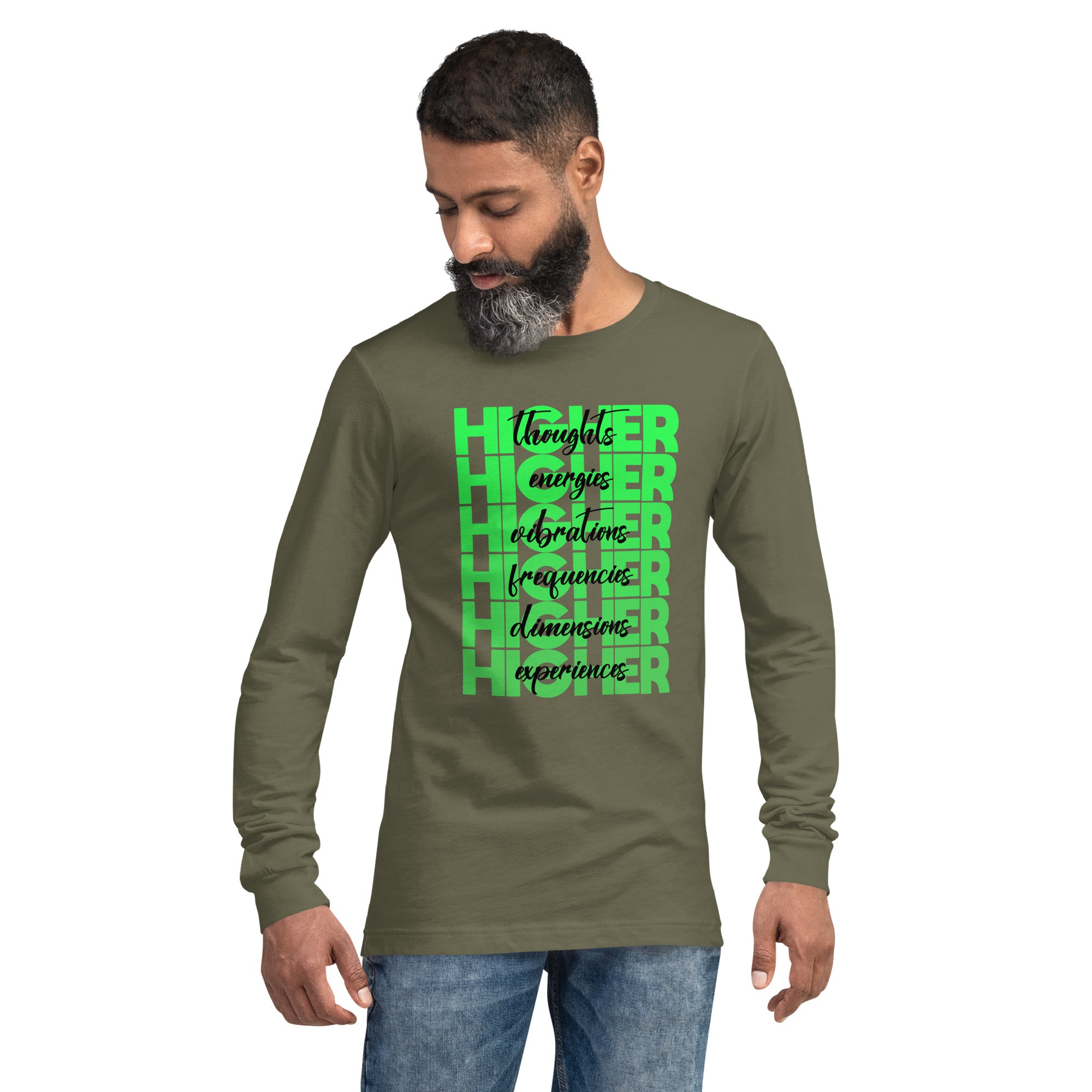 "Higher" Unisex Long Sleeve Tee (Black) | Green