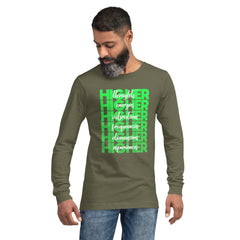 "Higher" Unisex Long Sleeve Tee (White) | Green