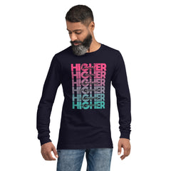 "Higher" Unisex Long Sleeve Tee (Black) | Pink/Turquoise