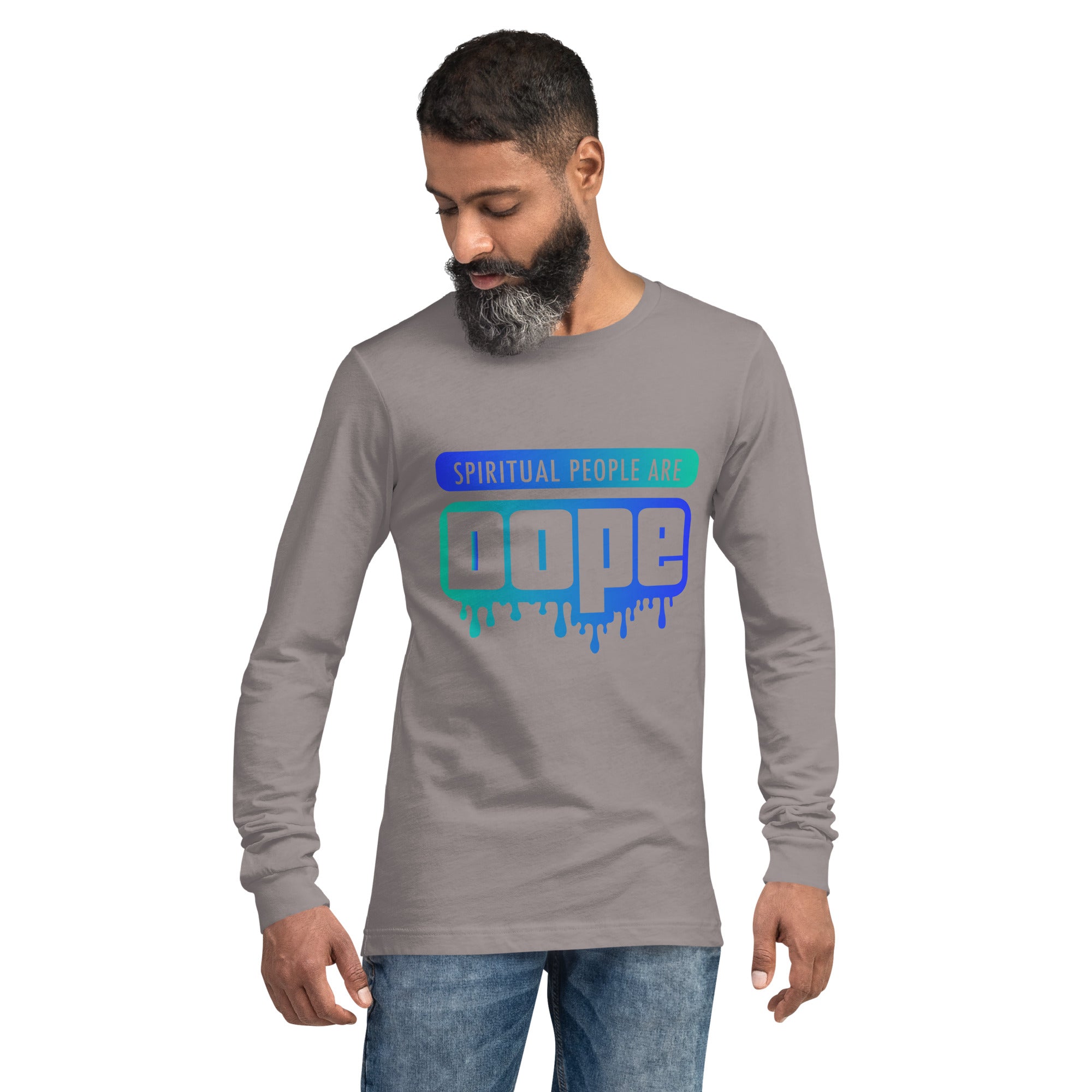 "Spiritual People" Unisex Long Sleeve Tee (Gradient) | Dark Blue/Cyan