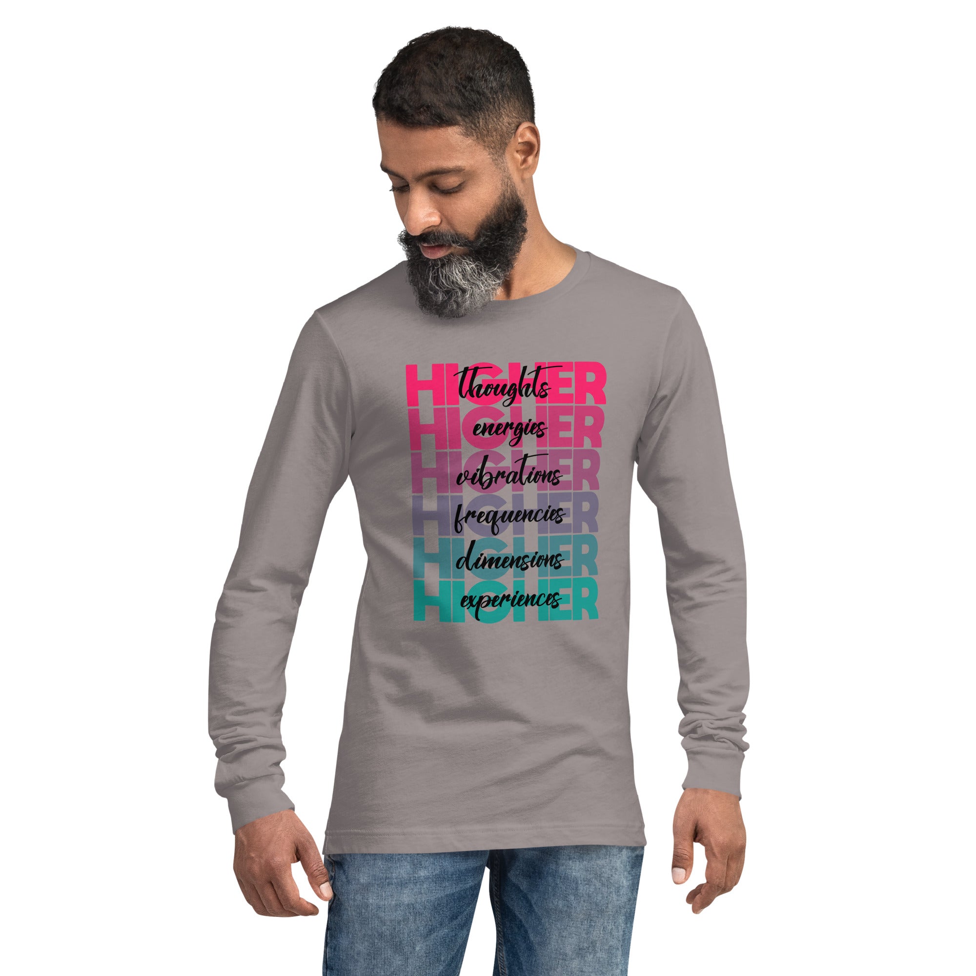 "Higher" Unisex Long Sleeve Tee (Black) | Pink/Turquoise