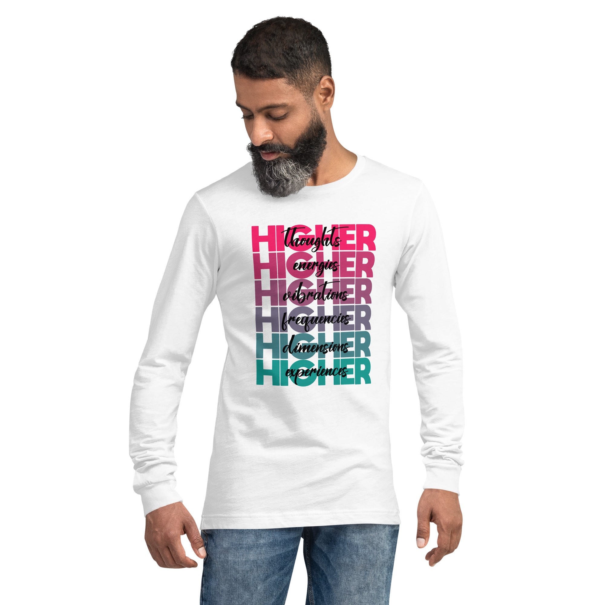 "Higher" Unisex Long Sleeve Tee (Black) | Pink/Turquoise