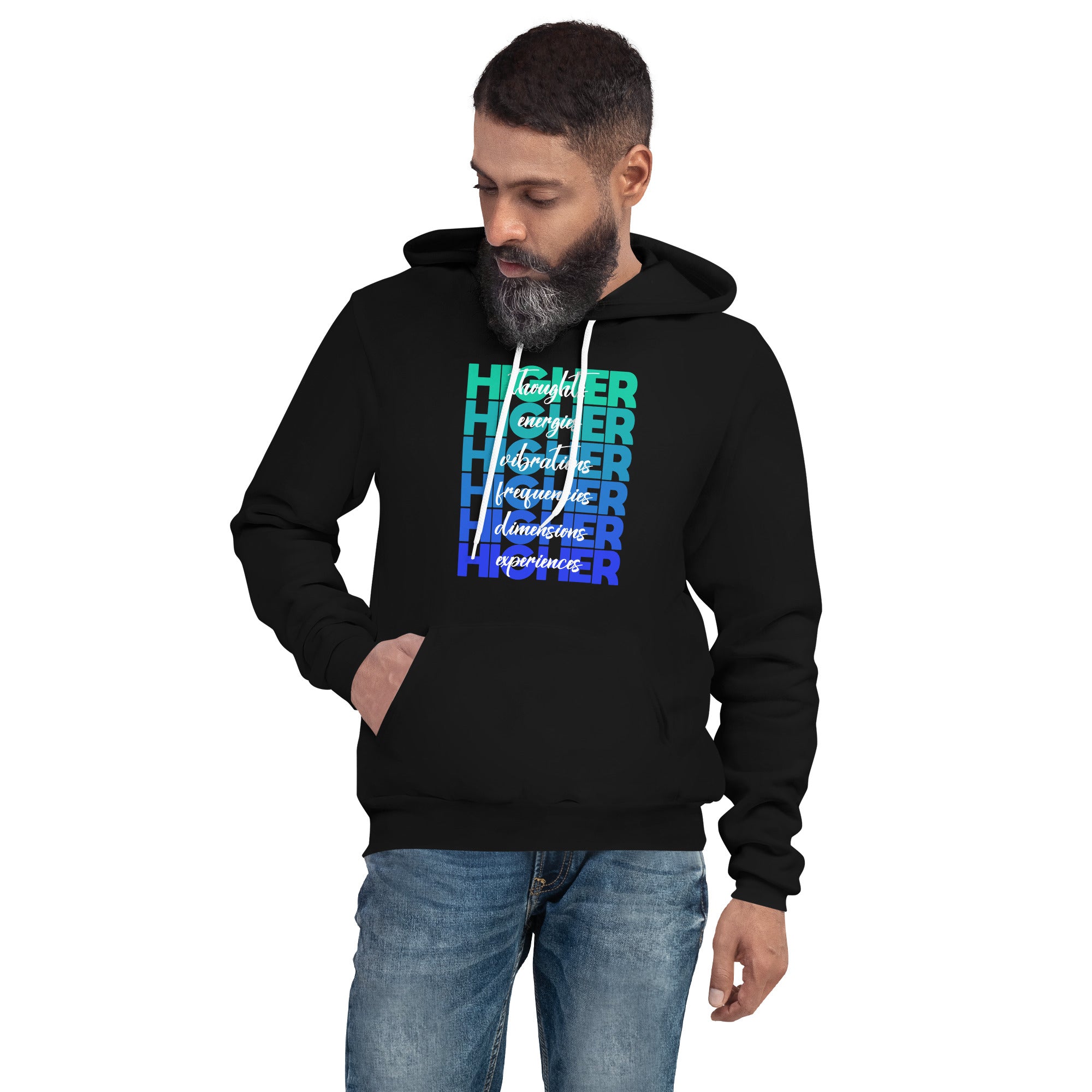 "Higher" Unisex Hoodie (White) | Turquoise/Blue