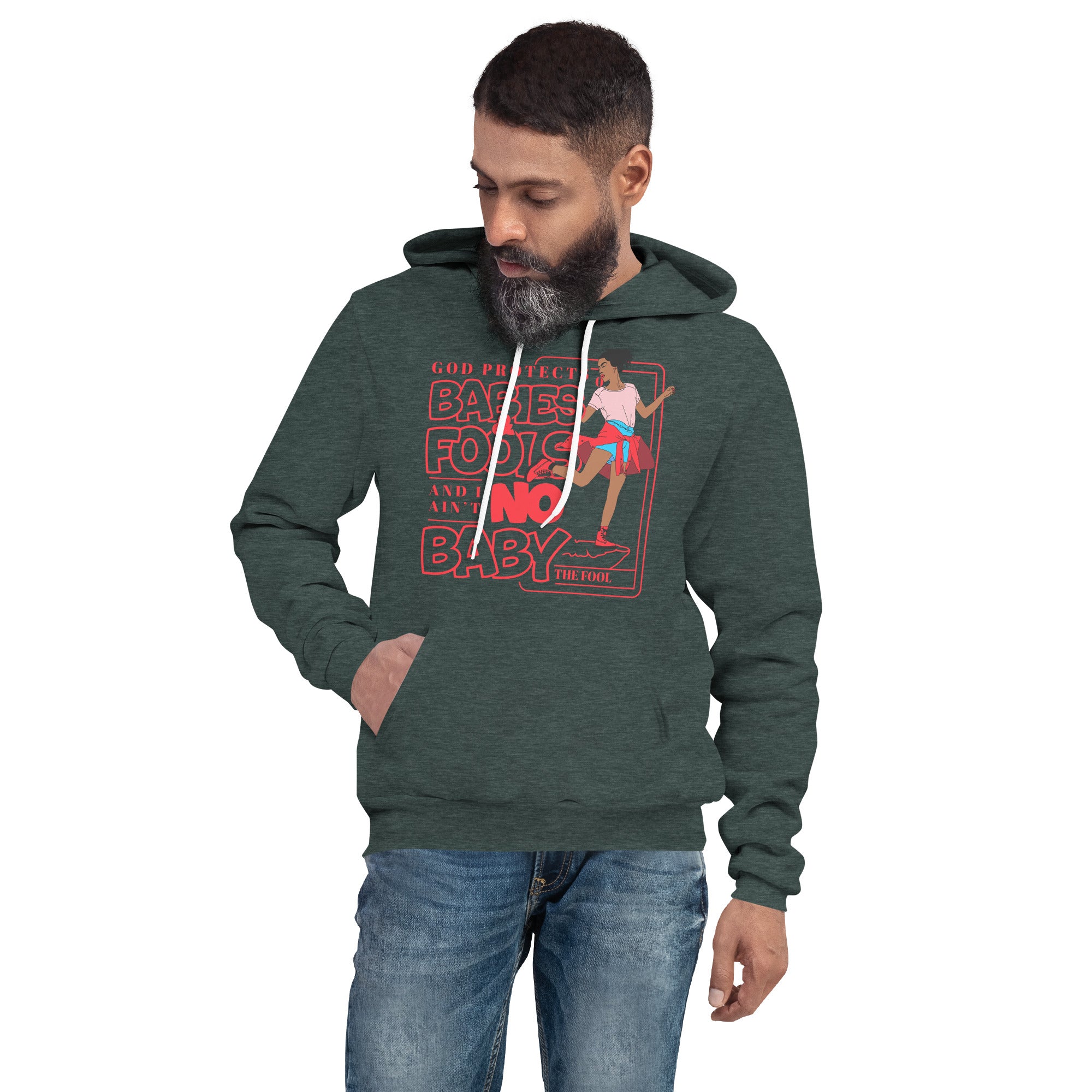 "God Protects Fools" Unisex Hoodie (Woman Version) | Red