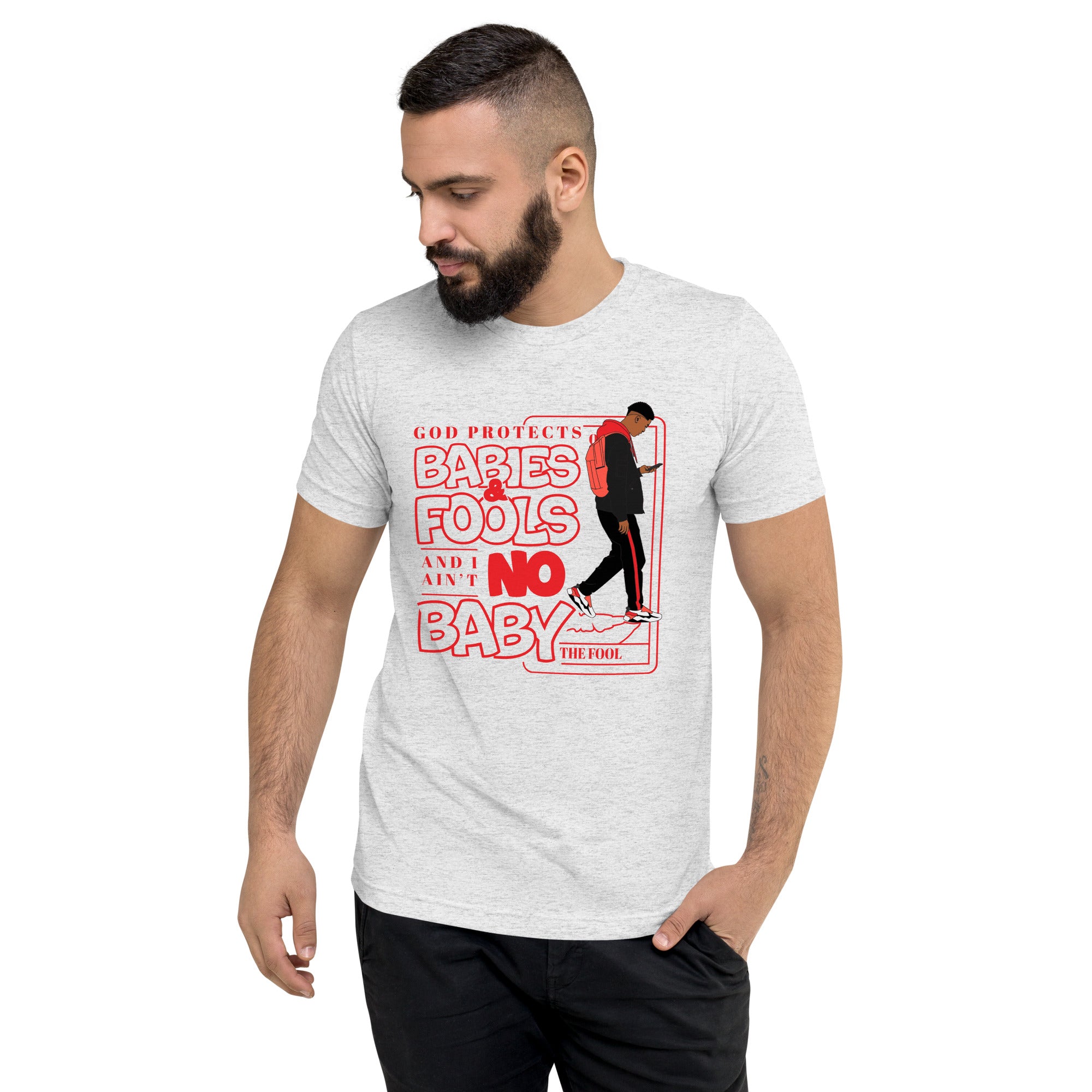 "God Protects Fools" Unisex T-Shirt (Man Version) | Red