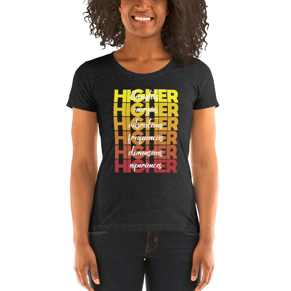 "Higher" Ladies T-Shirt (White) | Yellow/Burgundy