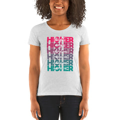 "Higher" Ladies T-Shirt (White) | Pink/Turquoise