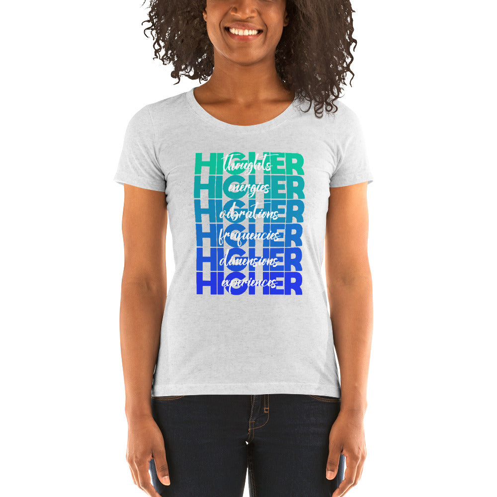 "Higher" Ladies T-Shirt (White) | Turquoise/Blue