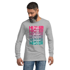 "Higher" Unisex Long Sleeve Tee (White) | Pink/Turquoise
