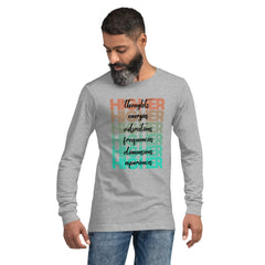 "Higher" Unisex Long Sleeve Tee (Black) | Beige/Cyan