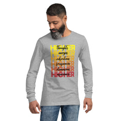 "Higher" Unisex Long Sleeve Tee (Black) | Yellow/Burgundy