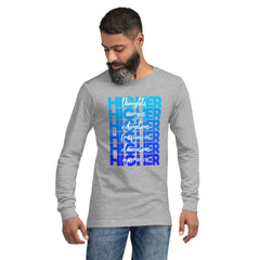 "Higher" Unisex Long Sleeve Tee (White) | Blue