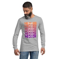 "Higher" Unisex Long Sleeve Tee (White) | Orange/Purple