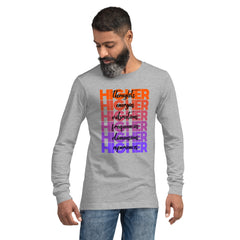 "Higher" Unisex Long Sleeve Tee (Black) | Orange/Purple