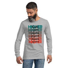 "Higher" Unisex Long Sleeve Tee (Black) | Turquoise/Orange