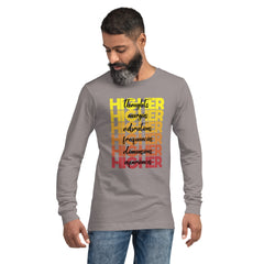 "Higher" Unisex Long Sleeve Tee (Black) | Yellow/Burgundy