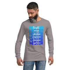 "Higher" Unisex Long Sleeve Tee (White) | Blue