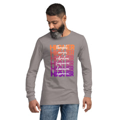 "Higher" Unisex Long Sleeve Tee (White) | Orange/Purple