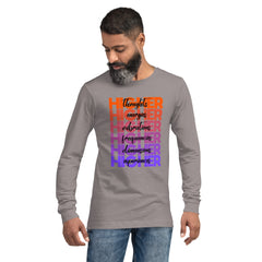 "Higher" Unisex Long Sleeve Tee (Black) | Orange/Purple