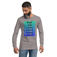 "Higher" Unisex Long Sleeve Tee (Black) | Turquoise/Blue