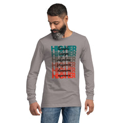"Higher" Unisex Long Sleeve Tee (Black) | Turquoise/Orange