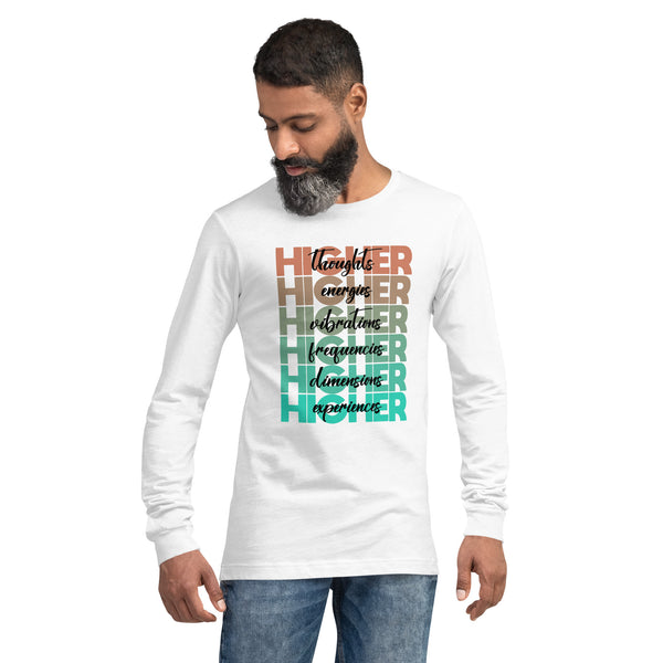 "Higher" Unisex Long Sleeve Tee (Black) | Beige/Cyan