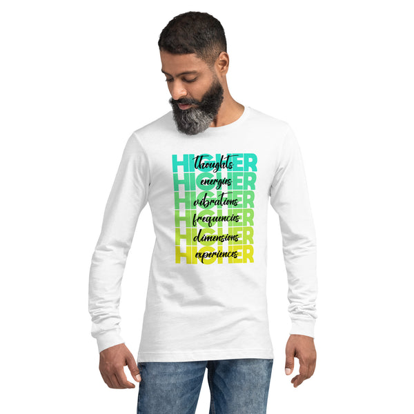 "Higher" Unisex Long Sleeve Tee (Black) | Cyan/Yellow