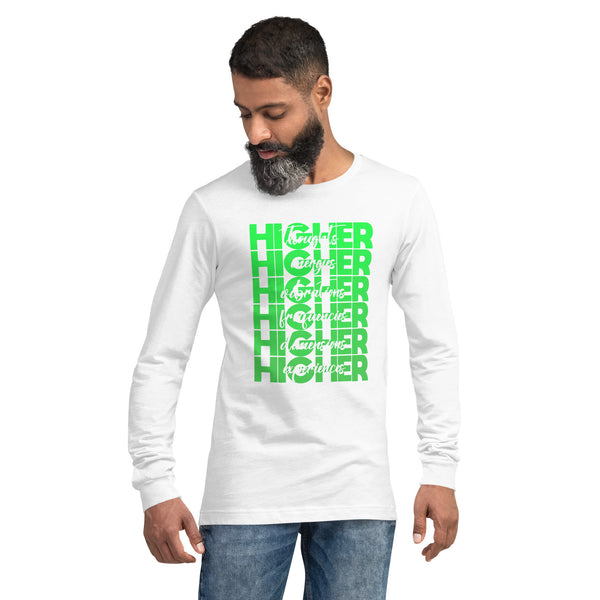 "Higher" Unisex Long Sleeve Tee (White) | Green