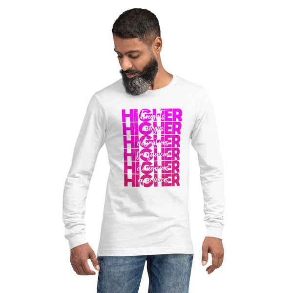 "Higher" Unisex Long Sleeve Tee (White) | Pink