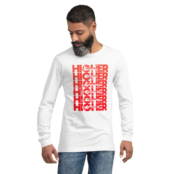 "Higher" Unisex Long Sleeve Tee (White) | Red