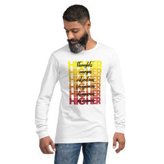 "Higher" Unisex Long Sleeve Tee (Black) | Yellow/Burgundy