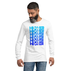 "Higher" Unisex Long Sleeve Tee (White) | Blue