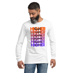 "Higher" Unisex Long Sleeve Tee (Black) | Orange/Purple